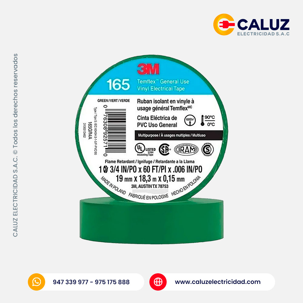 Cinta aislante 3M Temflex 165 Verde